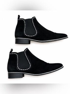 Gerard Darel Black Suede Ankle Boots silver stitching